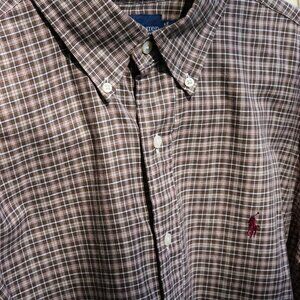 Ralph Lauren Button Up Brown Maroon Teal Tartan Plaid